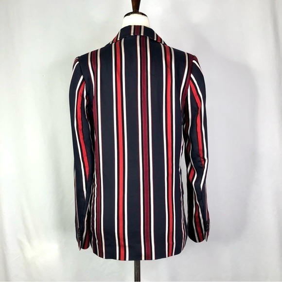 H&M striped viscose sateen blazer navy black red size 4 - Picture 4 of 10